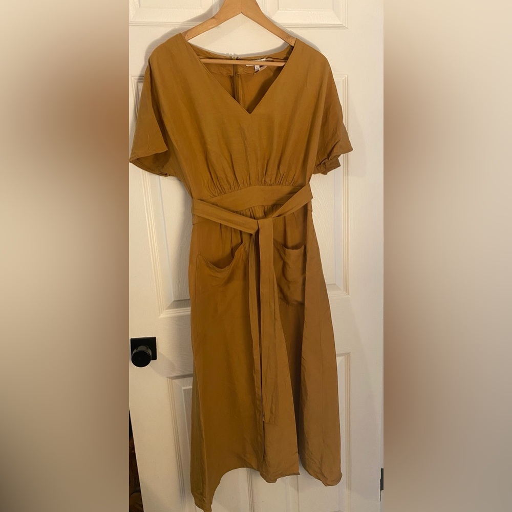 Madewell Yellow Pleated Tie Front Midi Sundress
